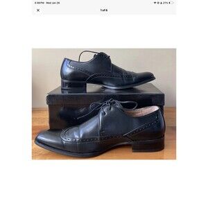 ADOLFO Men's Size 10.5 Wing Tip Oxford Black Italian Leather Dress Shoes W/Box